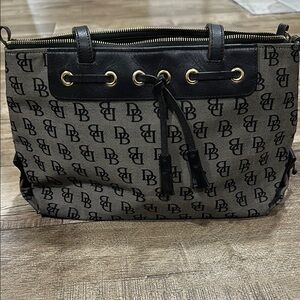 Dooney & Bourke Black Monogram Shoulder Bag with Leather Handles